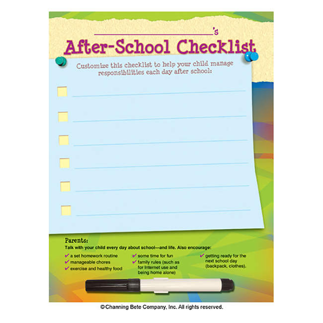 After School Checklist A Write Now Dry Erase Board Channing Bete